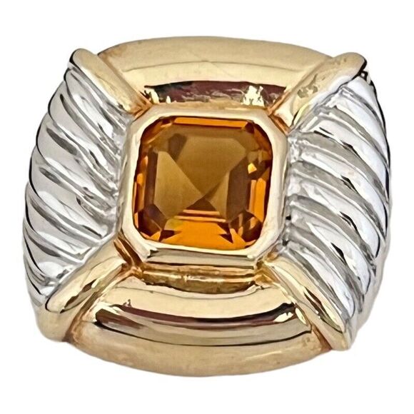 Vintage Jewelry - Vintage Slide Pendant Silver and Gold Tone Glass Faceted Stone 13U